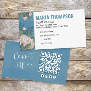 Chic Beruflicher Vintag rosa Rose Blumencode QR Co Visitenkarte