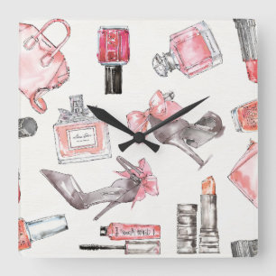 Chic betont   Aquarell-Mode Quadratische Wanduhr