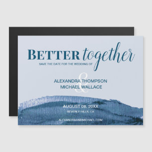 Chic Better Together blue water color brush brush  Magneteinladung