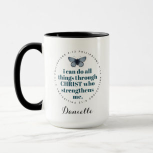 Chic Bible Verse Philippians Blue Butterfly Name Tasse