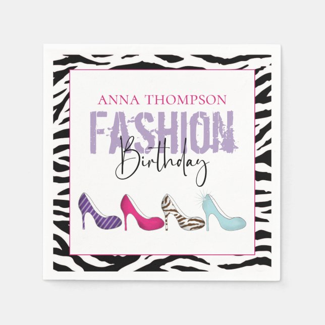 Chic Birthday Animal Print High Heel Shoes Serviette (Vorderseite)