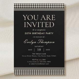 Chic Birthday Party Überraschung 50. Schwarz Off-w Einladung