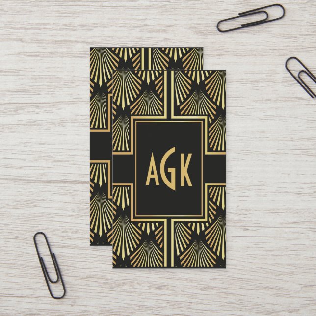 Chic Black and Gold Art Deco Business Card Visitenkarte (Vorderseite/Rückseite Beispiel)