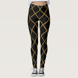 Chic Black and Gold Diamond Muster Leggings