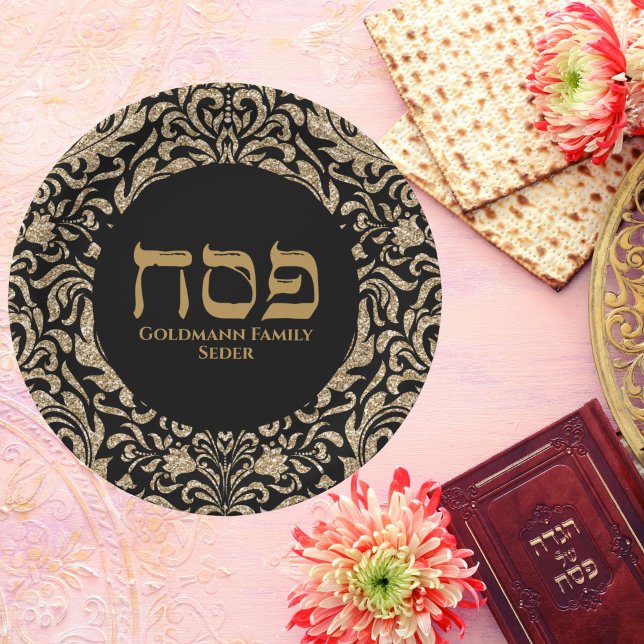 Chic Black and Gold Hebrew Pesach Pessach Pappteller (Von Creator hochgeladen)