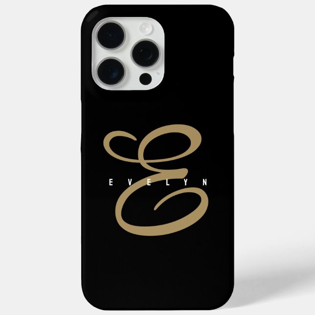 Chic Black and Gold Script Monogram Case-Mate iPhone Hülle (Rückseite)
