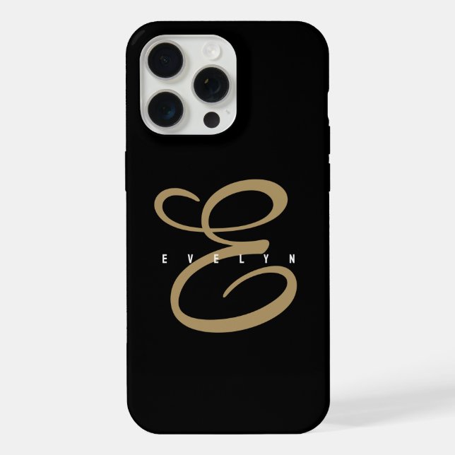 Chic Black and Gold Script Monogram iPhone Hülle (Rückseite)