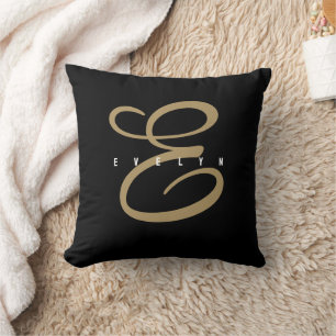 Chic Black and Gold Script Monogram Kissen