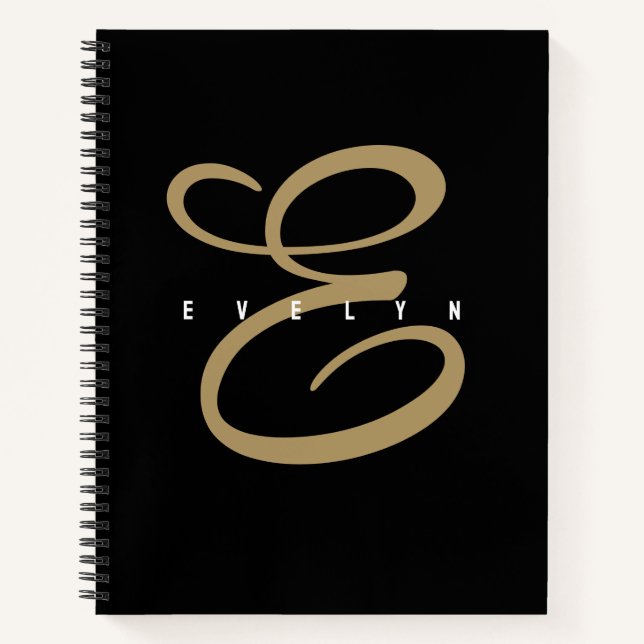 Chic Black and Gold Script Monogram Notebook Notizbuch (Vorderseite)