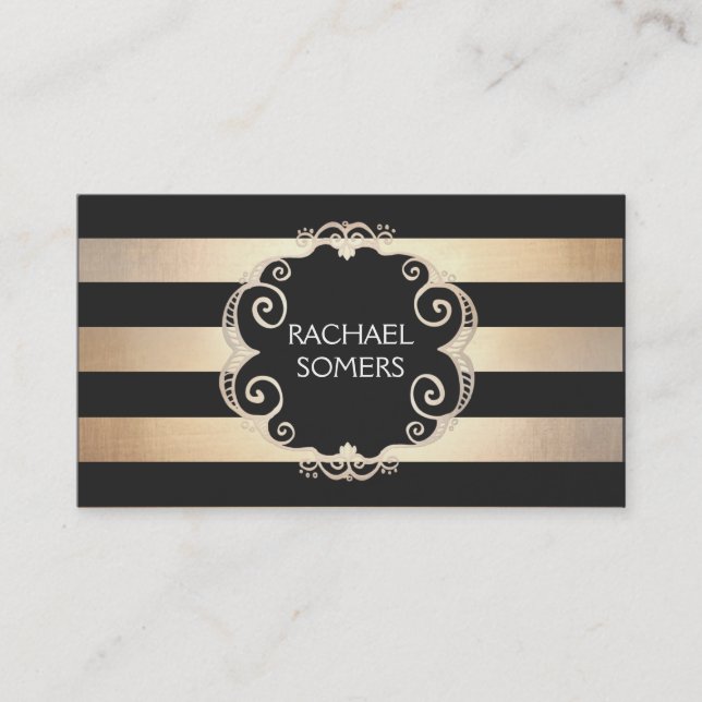 Chic Black and Gold Striping Designer (kein Glanz) Visitenkarte (Vorderseite)