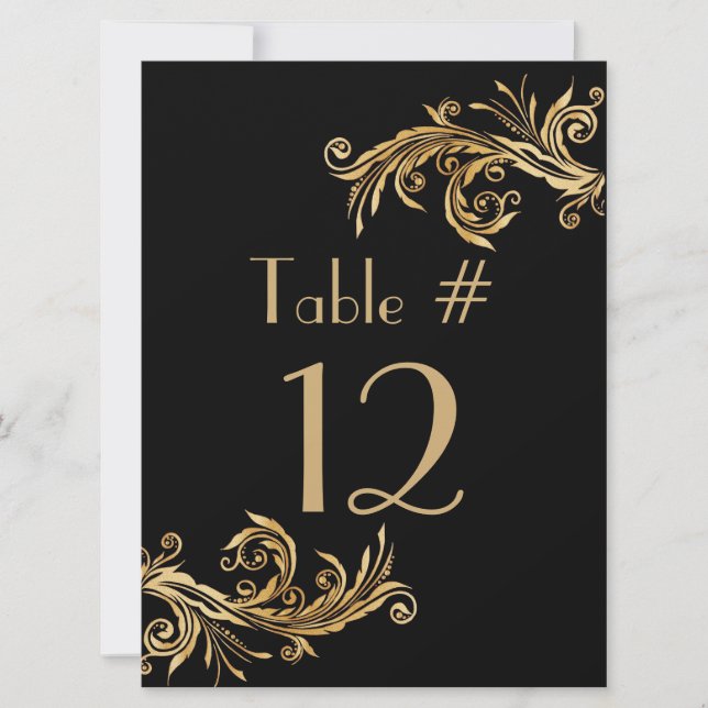 Chic Black and Gold Tone Wedding Tischnummer (Vorderseite)