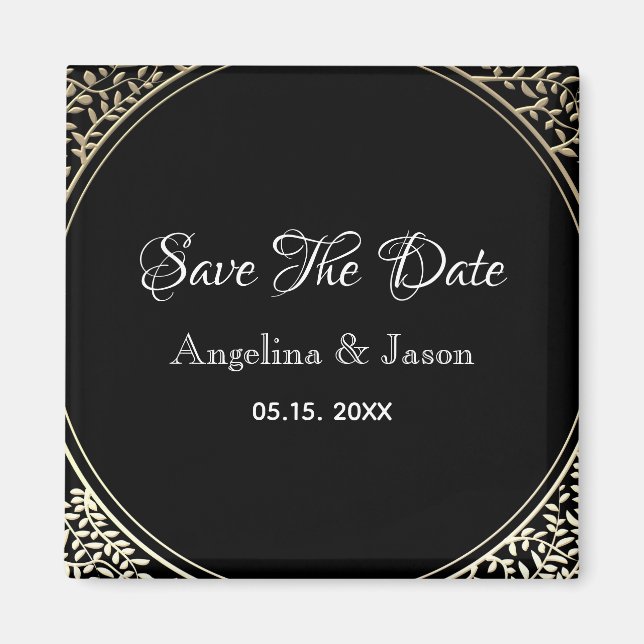 Chic Black and Gold Wedding Save the Date Magnet (Vorne)