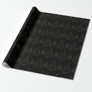 Chic Black and Gold Weihnachtsbaum Geschenkpapier