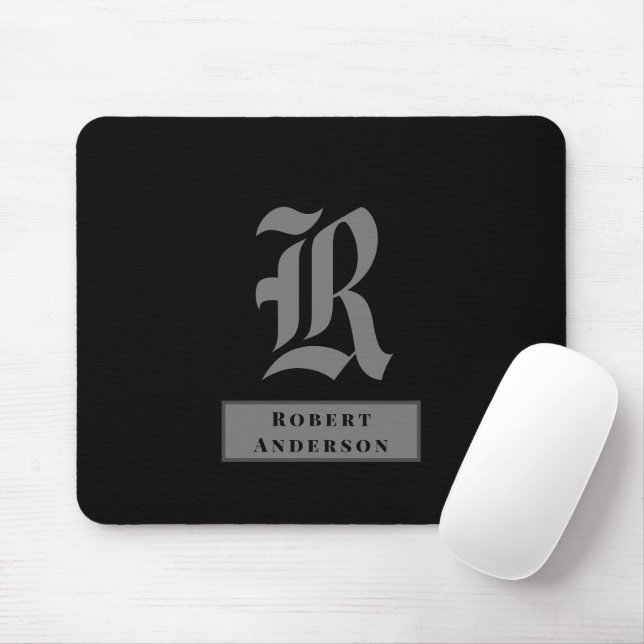 Chic Black and Gray Classic Text Monogram Mousepad (Mit Mouse)