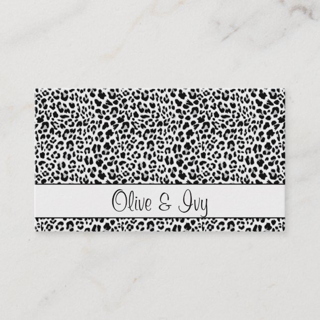 Chic Black and Gray Leopard Print Business Card Visitenkarte (Vorderseite)