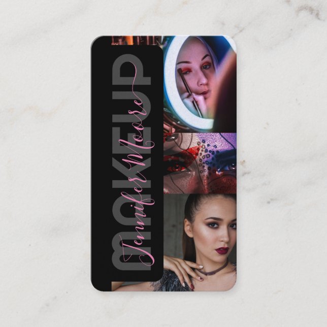 Chic Black and Pink 3 Fotos Qr Code Schönheit Visitenkarte (Vorderseite)