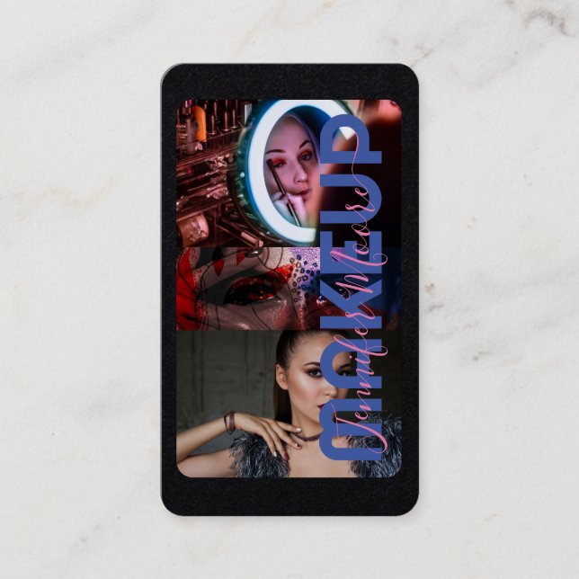 Chic Black and Pink 3 Fotos Qr Code Schönheit Visitenkarte (Vorderseite)