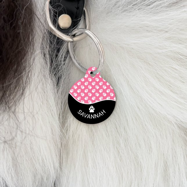 Chic Black and Pink Dogs Muster & Name Haustiermarke (Von Creator hochgeladen)