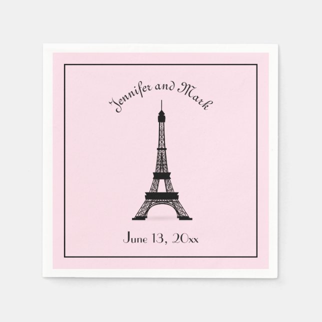 Chic Black and Pink French Eiffel Tower Wedding Serviette (Vorderseite)