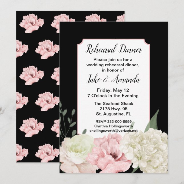 Chic Black and Pink Wedding Probe Dinner Einladung (Vorne/Hinten)