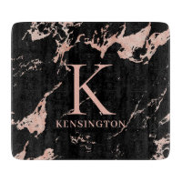 Chic Black and Rose Gold Foil Marmor Monogramm