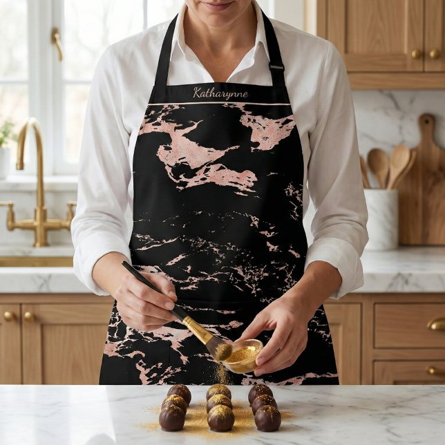 Chic Black and Rose Gold Foil Marmor Schürze (Von Creator hochgeladen)