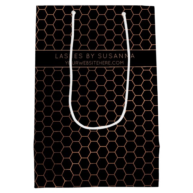 Chic Black and Rose Gold Geometric Mittlere Geschenktüte (Rückseite)