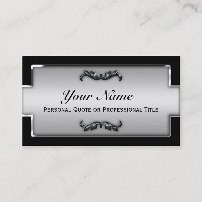 Chic Black and Silver Metallic Business Cards Visitenkarte (Vorderseite)