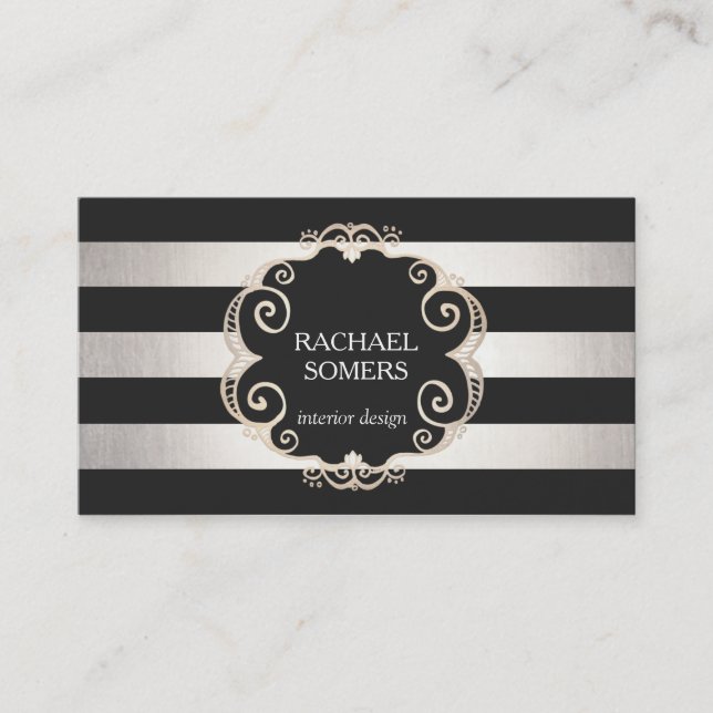 Chic Black and Silver Striping Designer (kein Glan Visitenkarte (Vorderseite)