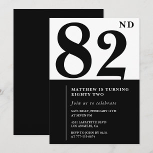 Chic Black and White 82. Geburtstagseinladung Einladung