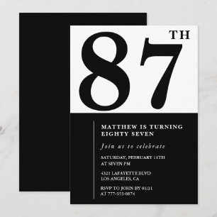 Chic Black and White 87. Geburtstagseinladung Einladung