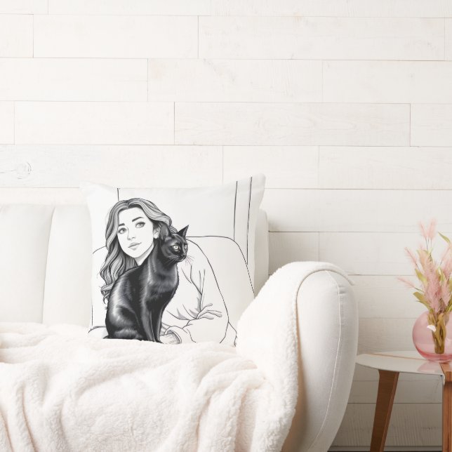 Chic Black and White Cat Lover Accent Pillow for S Kissen (Liege)