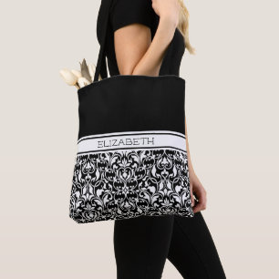 Chic Black and White Damask Personalisiert Totbeut