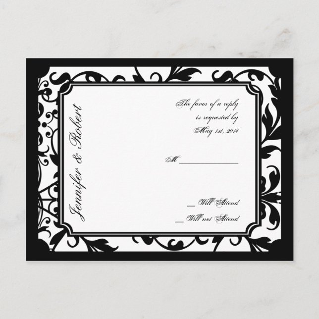 Chic Black and White Damask UAWG Postcard Einladungspostkarte (Vorderseite)