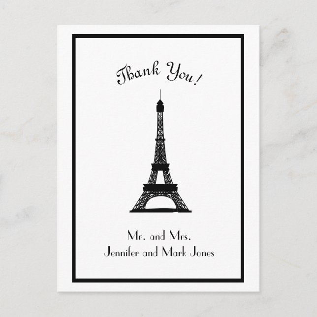 Chic Black and White Eiffel Tower Vielen Dank Postkarte (Vorderseite)