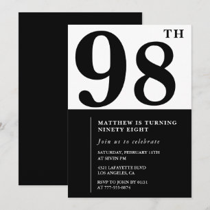 Chic Black and White Einladung zum 98. Geburtstag