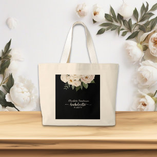 Chic Black and White Floral Junggeselinnen-Abschie Jumbo Stoffbeutel