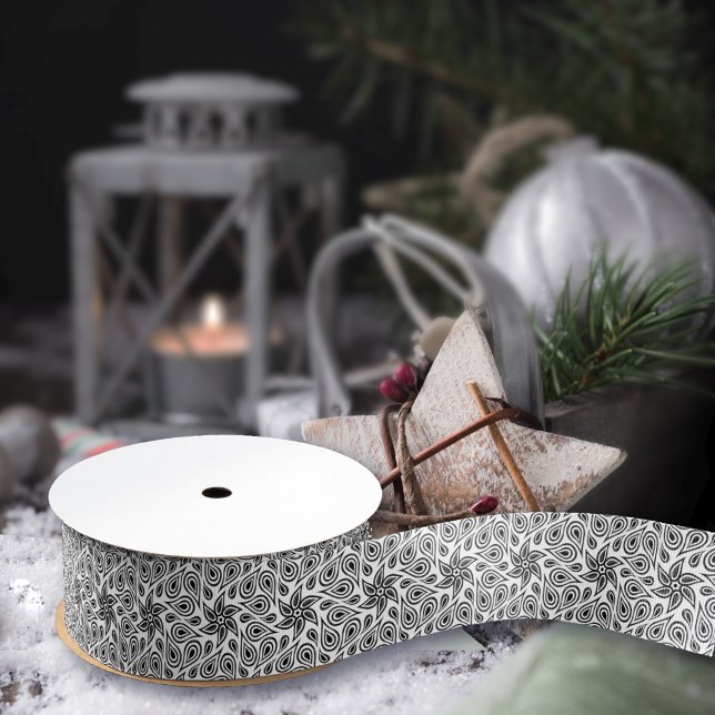 Chic Black and White Floral Paisley Blume Muster Ripsband (Von Creator hochgeladen)