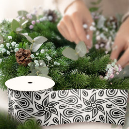 Chic Black and White Floral Paisley Blume Muster Satinband