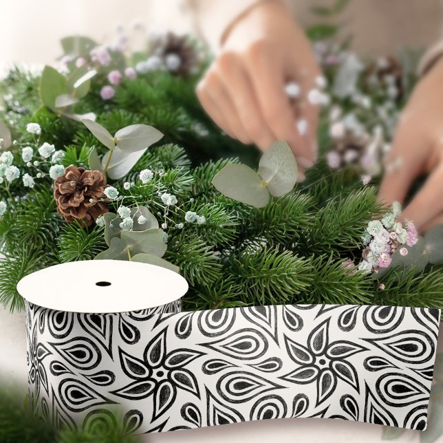 Chic Black and White Floral Paisley Blume Muster Satinband (Von Creator hochgeladen)