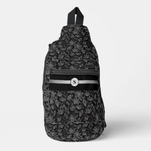 Chic Black and White Floral Personalisiert Crossbody Bag