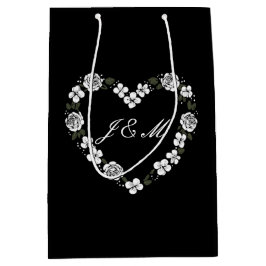 Chic Black and White Floral Wedding Gift Bag Mittlere Geschenktüte