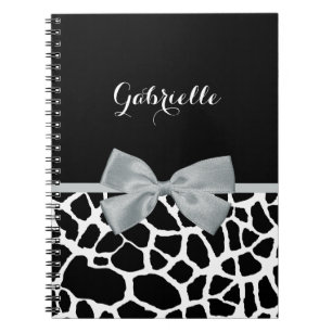 Chic Black and White Giraffe Print Silver Gray Bow Notizblock