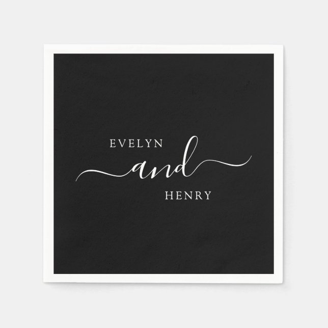 Chic Black and White Minimalistisch Wedding Serviette (Vorderseite)