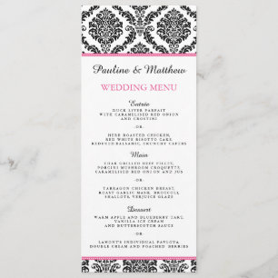Chic Black and White Pink Damask Wedding Menu Menükarte