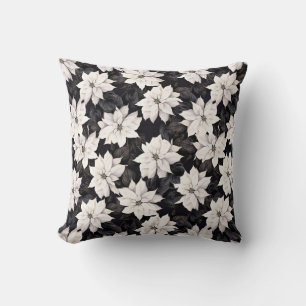 Chic Black and White Poinsettia Kissen