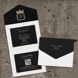 Chic Black and White Qr Code Hochzeit All In One Einladung