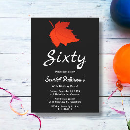Chic Black and White Red Blätter Herbst 60. Geburt Einladung