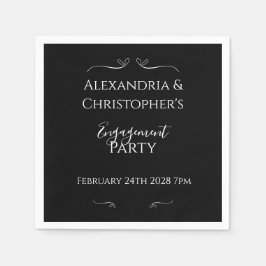 Chic Black and White Script Engagement Party Serviette