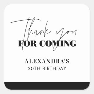 Chic Black and White Script Geburtstag Vielen Dank Quadratischer Aufkleber